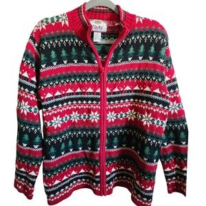 Tiara International M Women's Vintage Holiday Fair‎ Isle Knit Zip Up Sweater